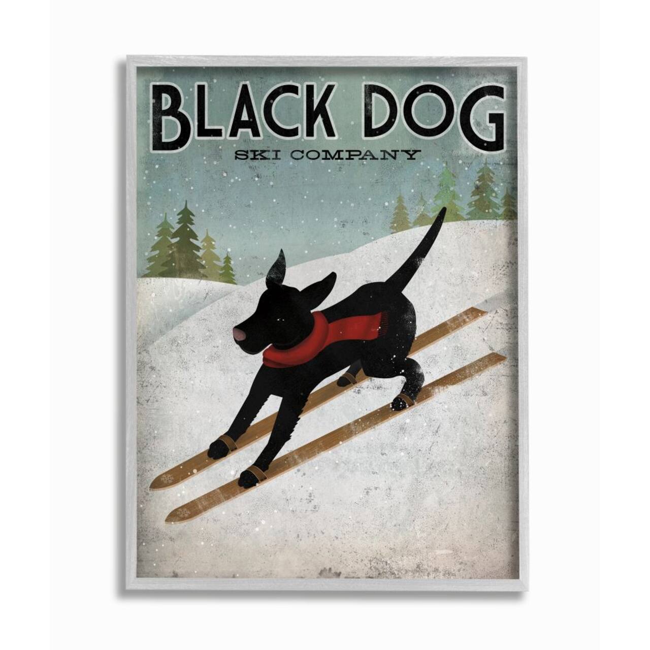 Stupell Industries Black Dog Ski Company Wall Art in Gray Frame